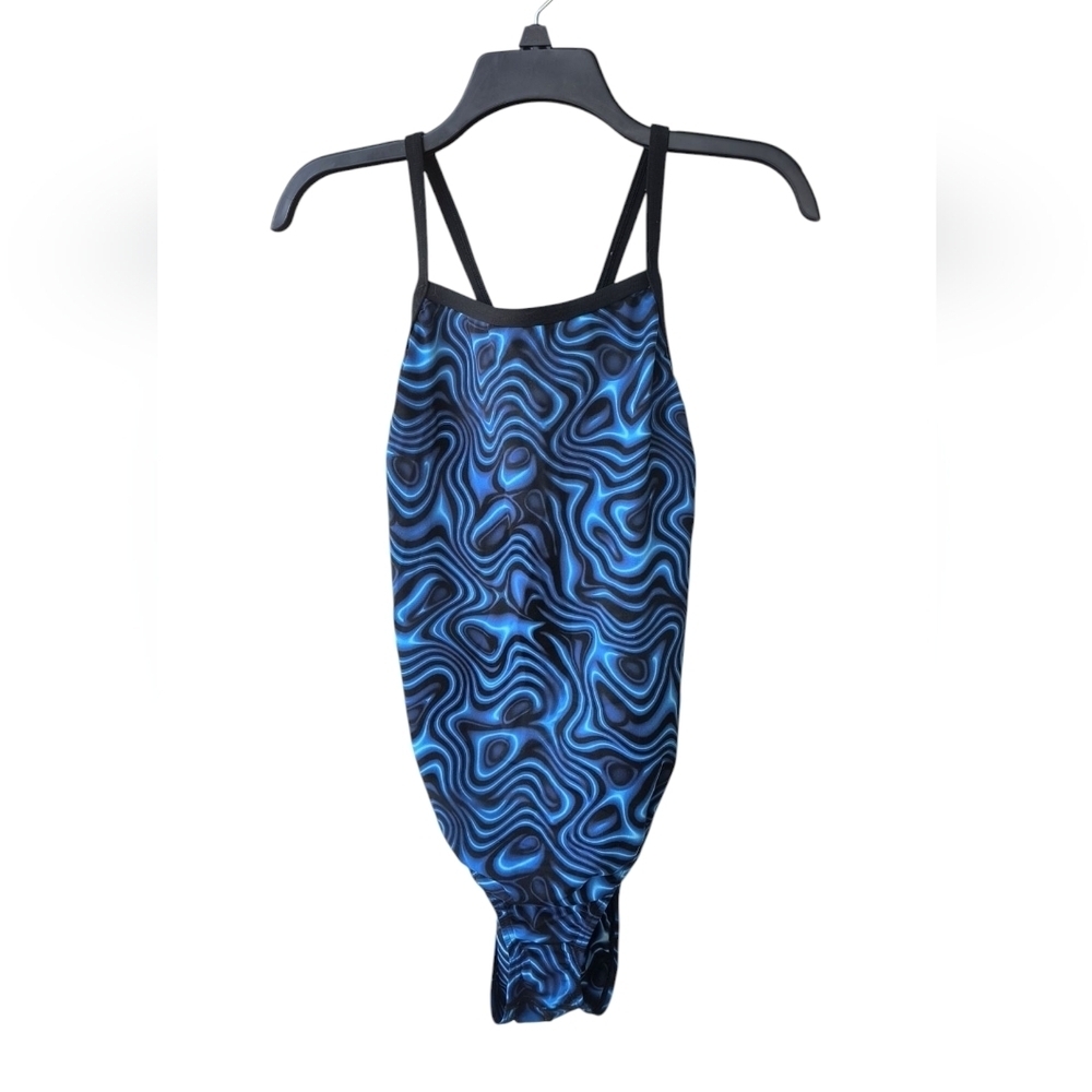Speedo Blue & Black Water Reflection Women's Flyback Powerflex Eco Swimsuit 12